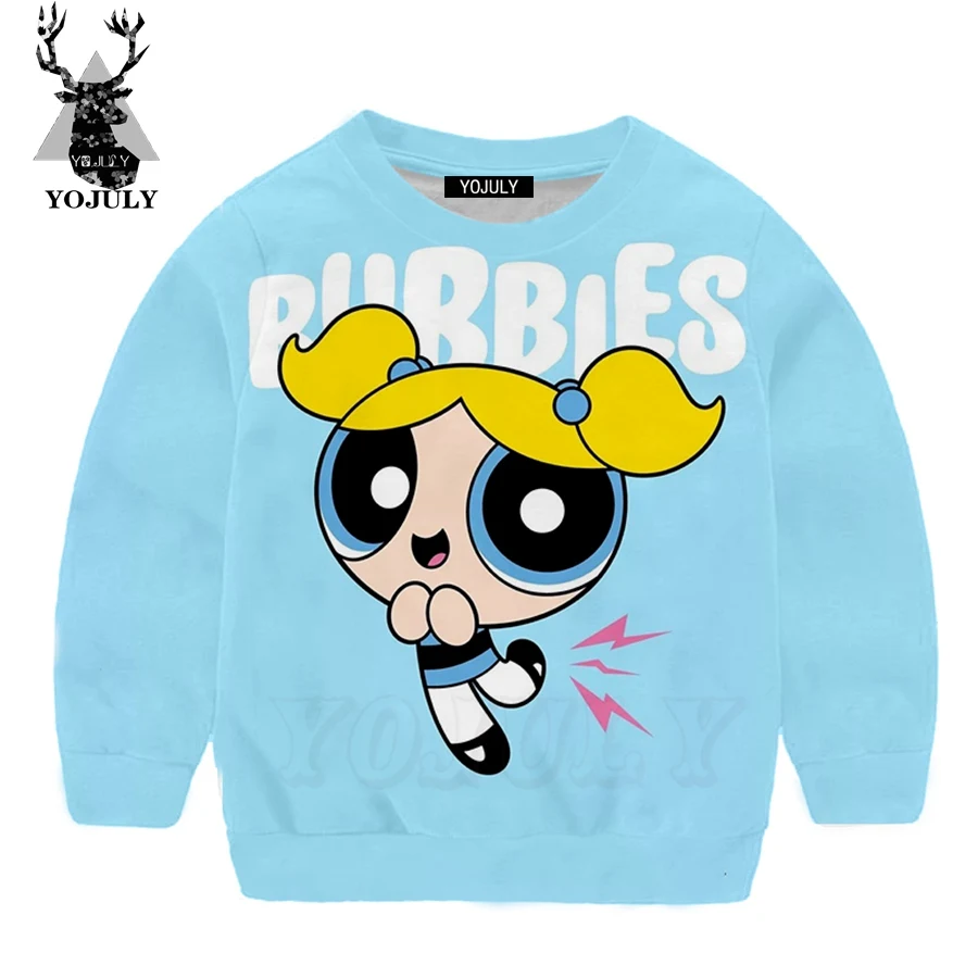 2 YOJULY/ г. Толстовка для маленьких девочек с объемным принтом Kawaii Powerpuff повседневная детская одежда для мальчиков топ с длинными рукавами с героями мультфильмов SW08 - Цвет: 2