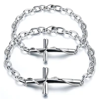 hot sale cross bible thick chain stainless steel lovers bracelets