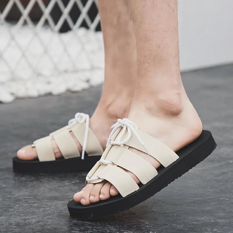 Для мужчин шлепанцы для лета на шнуровке мужская повседневная обувь Легкие