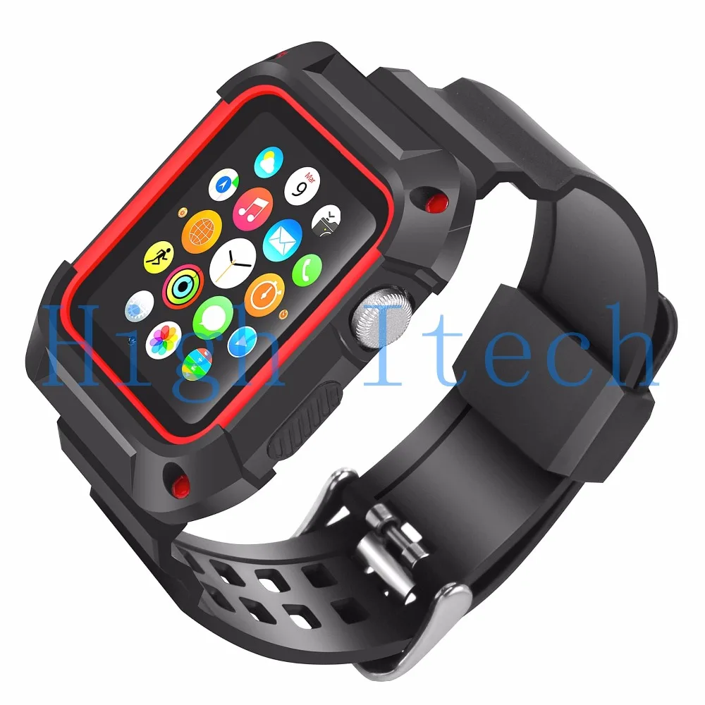 Противоударный прочный защитный чехол с черными ремешками для Apple Watch 38 мм Серия 2