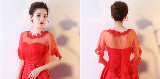Autumn Summer Lace Bride Wedding Bolero Elegant bridal Opera Evening Party Prom Costume Capes Ivory Red Black Jackets Women Wrap