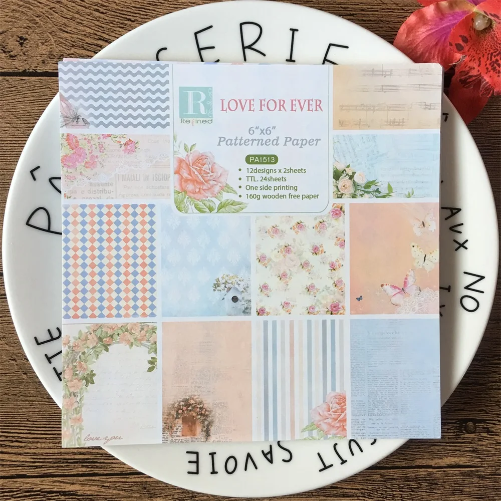 

24pcs 6*6inch Love For Ever Patterned Paper Pack for Scrapbooking DIY Happy Planner Card Making Journal Project