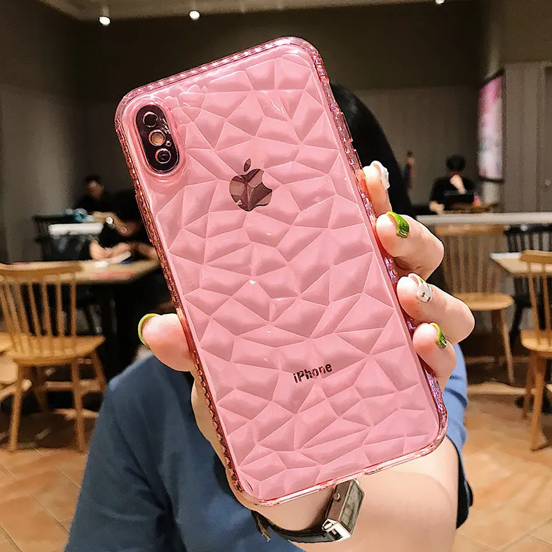 Алмазная текстура чехол для iPhone 6 6s 7 8 Plus X XR XS Max мягкий телефона пары прозрачный