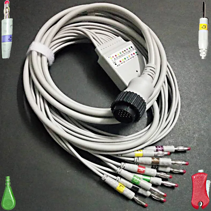 

Compatible with 16pin KANZ PC-104/Cardioline remco the ECG/EKG 10 lead 4.0mm banana plug cable IEC or AHA