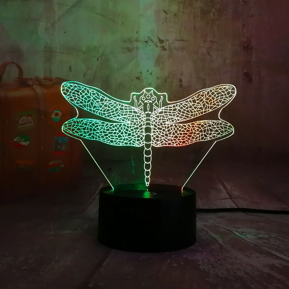 Новинка насекомое стрекоза RGB 7 цветов смешанный светодиодный 3D ночник