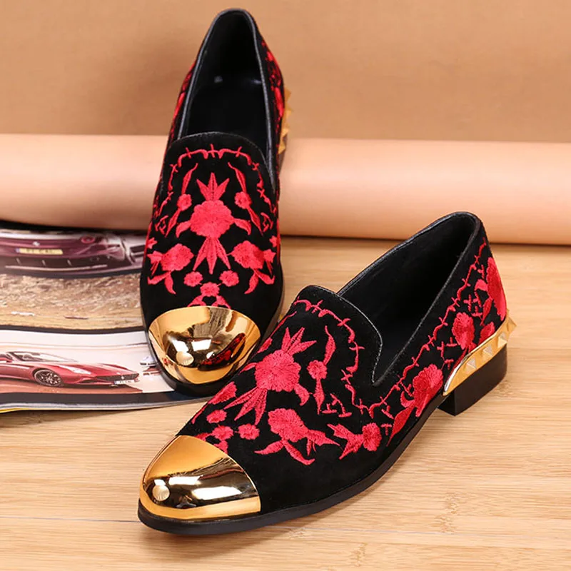Black Embroidery Suede Leather Men Loafers For Sale 2016 Wholesale Floral Vintage Men's Casual Shoes Flats | Обувь