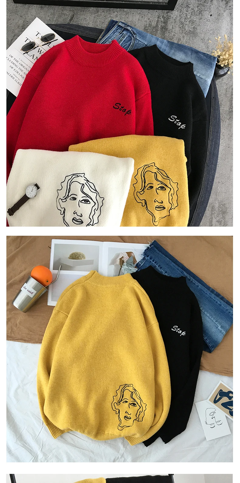 LEGIBLE Men Hip Hop Sweater Mens Autumn Winter Designer Pullover Sweater Male Loose Solid Harajuku Clothing Colorful