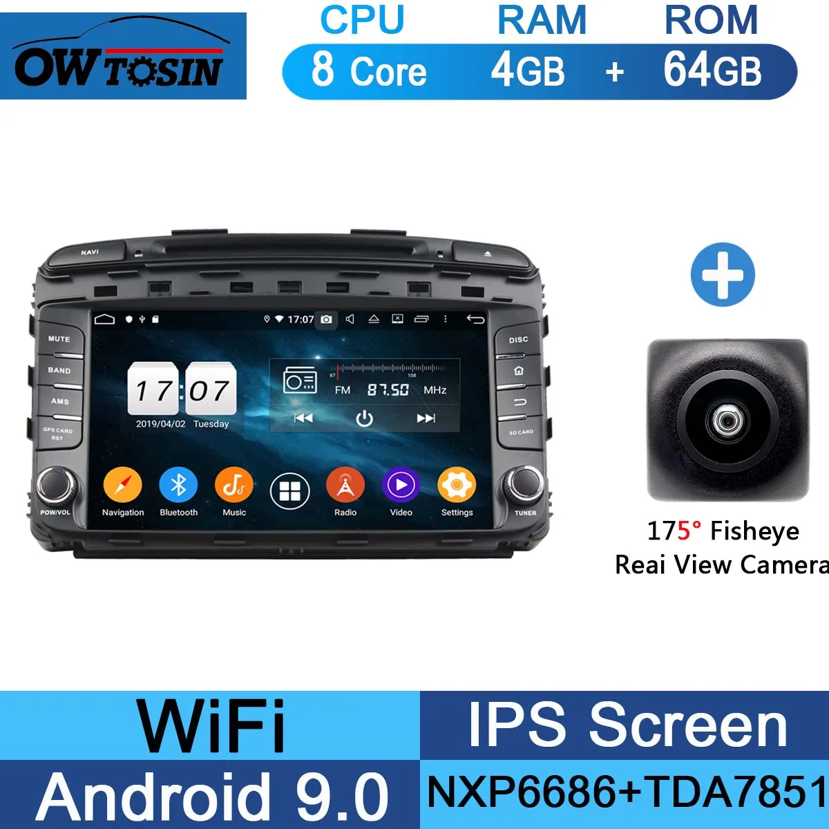 64G Fisheye Camera " ips 8 Core 4G ram+ 64G rom Android 9,0 автомобильный DVD радио мультимедиа gps Navi для Kia Sorento DSP CarPlay Parrot BT стерео - Цвет: 64G Fisheye Camera