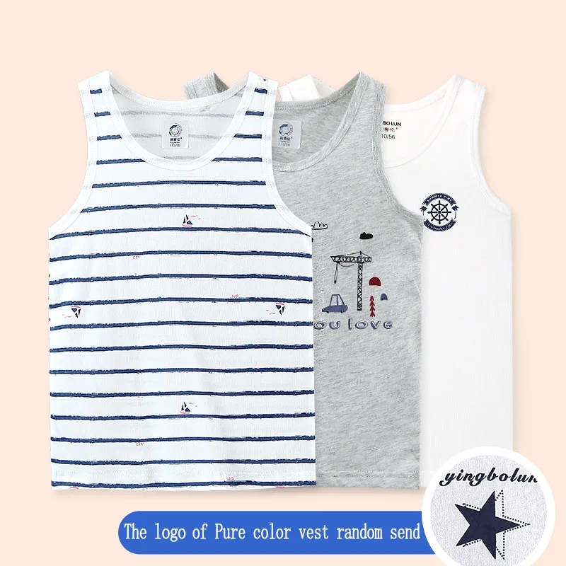 3pcs NO5 boy 3 шт./лот, топы на бретелях для маленьких девочек, однотонный детский жилет, Пляжное детское нижнее белье, футболки без рукавов из хлопка для девочек, VE004 - Цвет: 3pcs NO5 boy