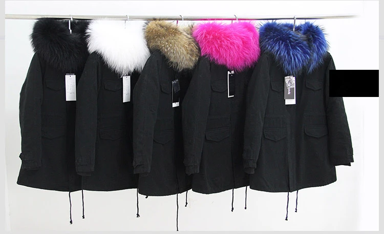 Женская куртка с большим капюшоном черная парка мехом енота на капюшоне новинка