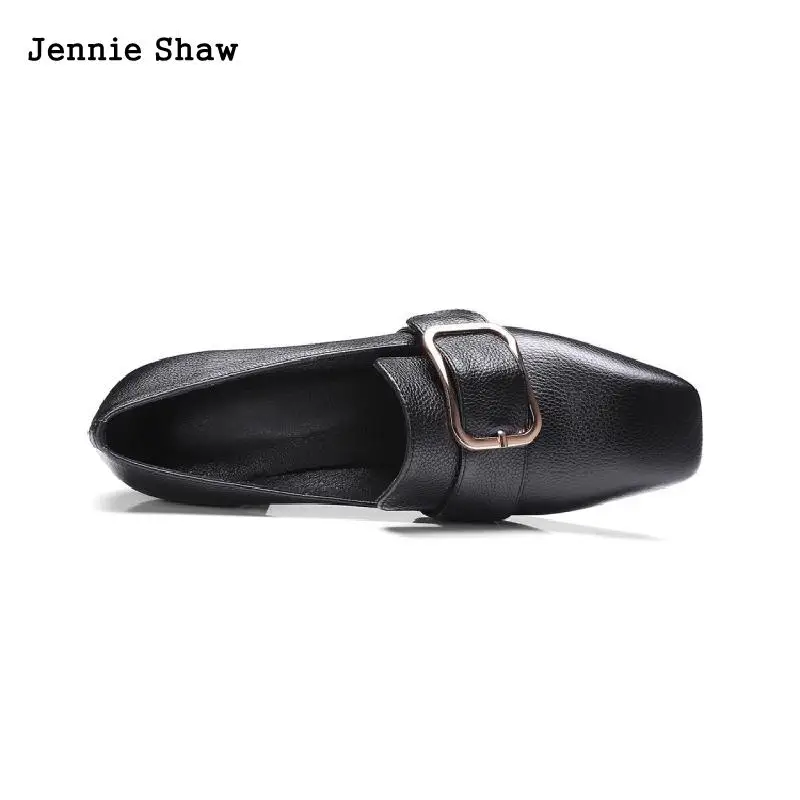 Туфли из натуральной кожи для женщин с квадратным ремешком и пряжкой модные