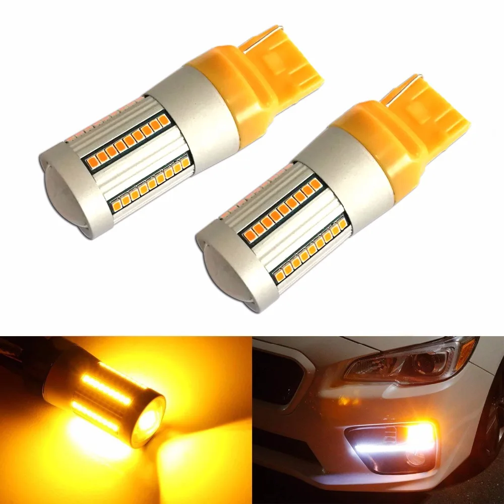 2x T20 W21W WY21W 7440 7440NA янтарные желтые светодиодные лампы без гипервспышки CANBUS ошибок Светодиодные Сигнальные