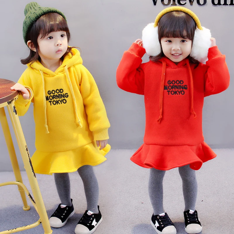 Xemonale 2018New Winter Girls Dress Thicken Warm Long Sleeve Kids Dresses For Big Ruffles Cotton Autumn Children Clothing | Детская