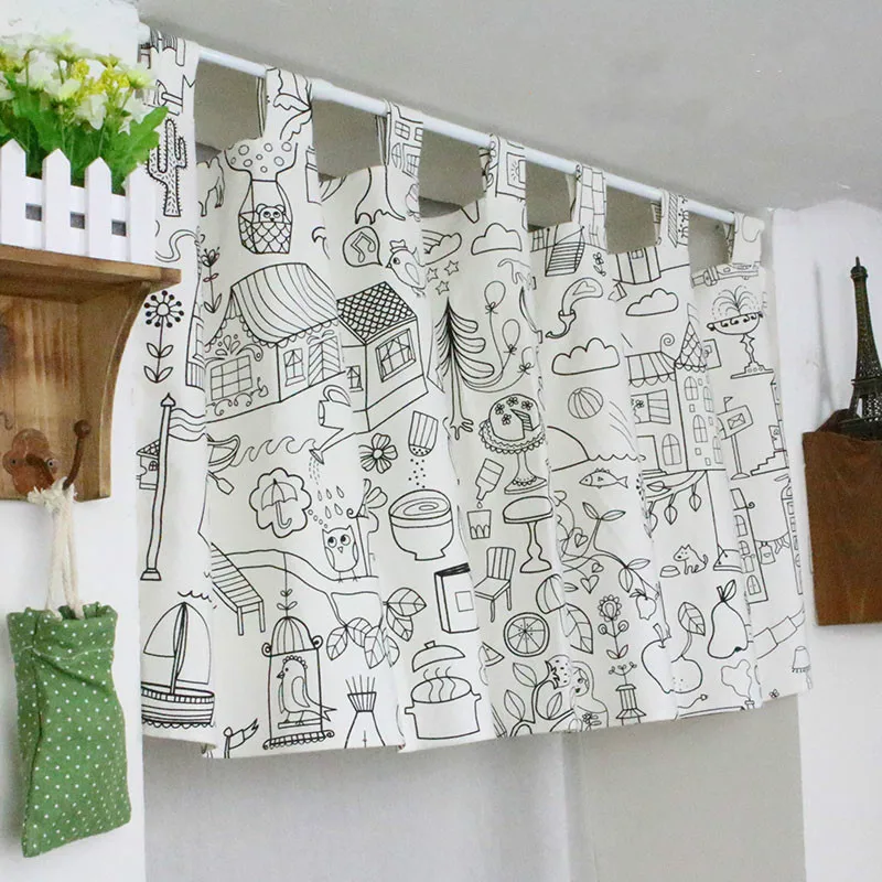 W135* H35cm маленькие кофейные шторы с мультяшным рисунком, занавески для кухни, Короткие дверные занавески, QT020-3