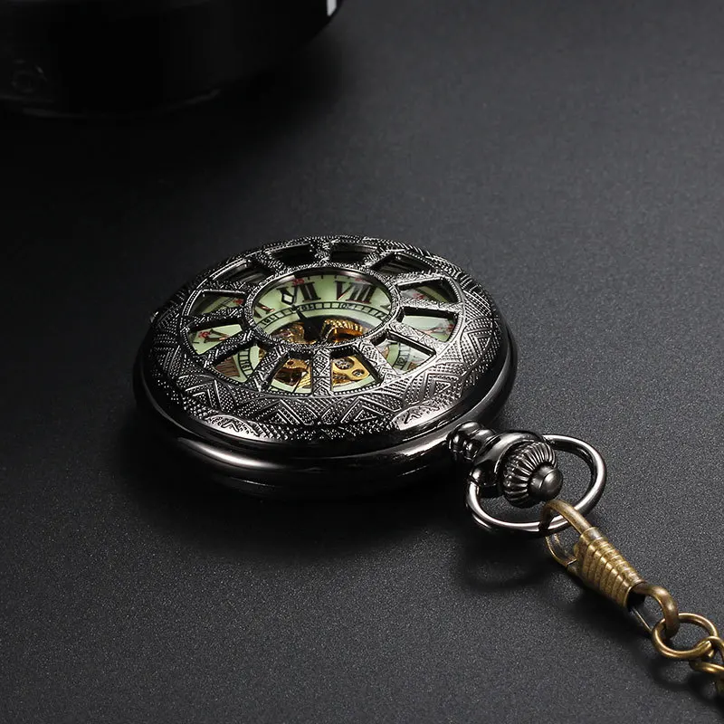 Светящийся циферблат Скелет Самовзводные карманные часы для Для мужчин и женщин