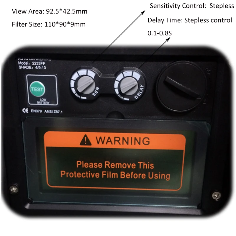 Темный сварочный фильтр фотоэлемент солнечной энергии литиевая батарея сменная