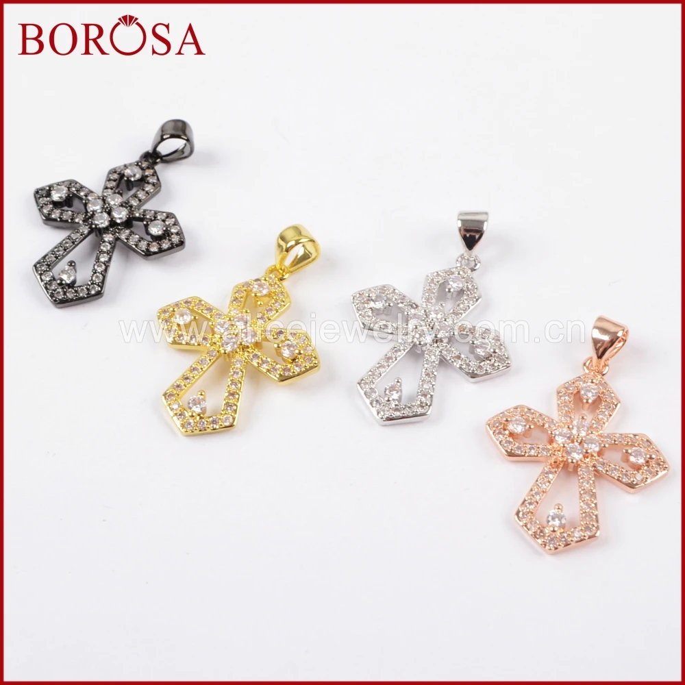 Borosa cz микро проложить белый циркон крест Форма Хрустальный блеск кулон ювелирные