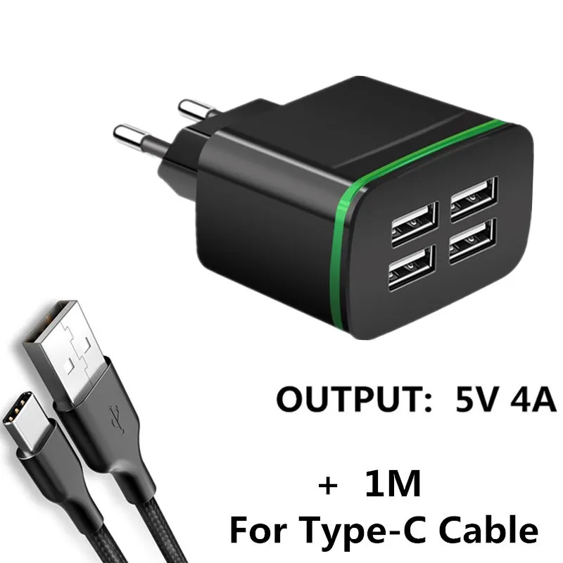 Хорошее 5 в 4 а универсальное 4 порта USB зарядное устройство с европейской вилкой для samsung iPhone iPad Xiaomi huawei планшетов дорожное настенное зарядное устройство адаптер питания - Тип штекера: Charger Type C Cable