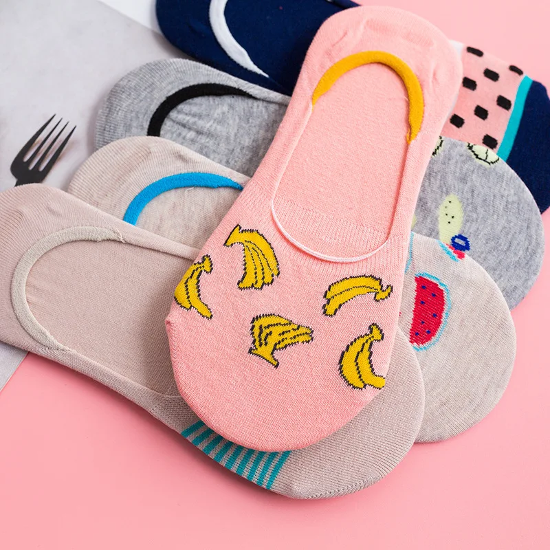 5 цветов силиконовые Нескользящие носки женские короткие милые хлопковые до