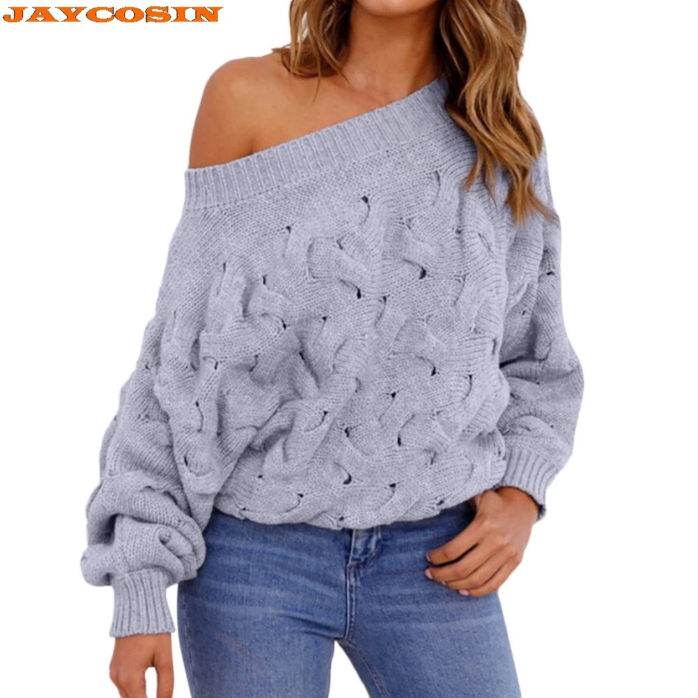 Женский вязаный свитер JAYCOSIN Однотонный с длинным рукавом и открытыми плечами