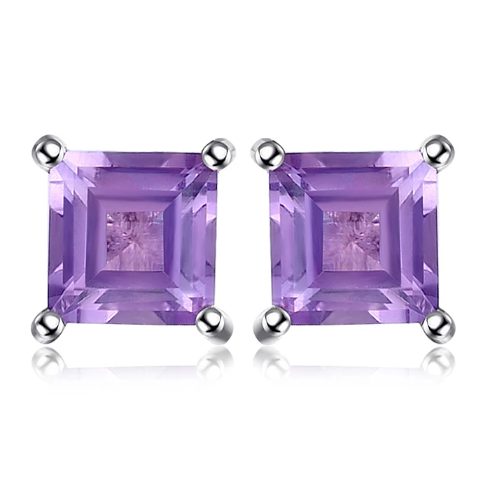 Amethyst Jewelrypalace квадратный 0.6ct создания Изумрудный 925 серебро Серьги-гвоздики Модные украшения для Для женщин - Цвет камня: Amethyst
