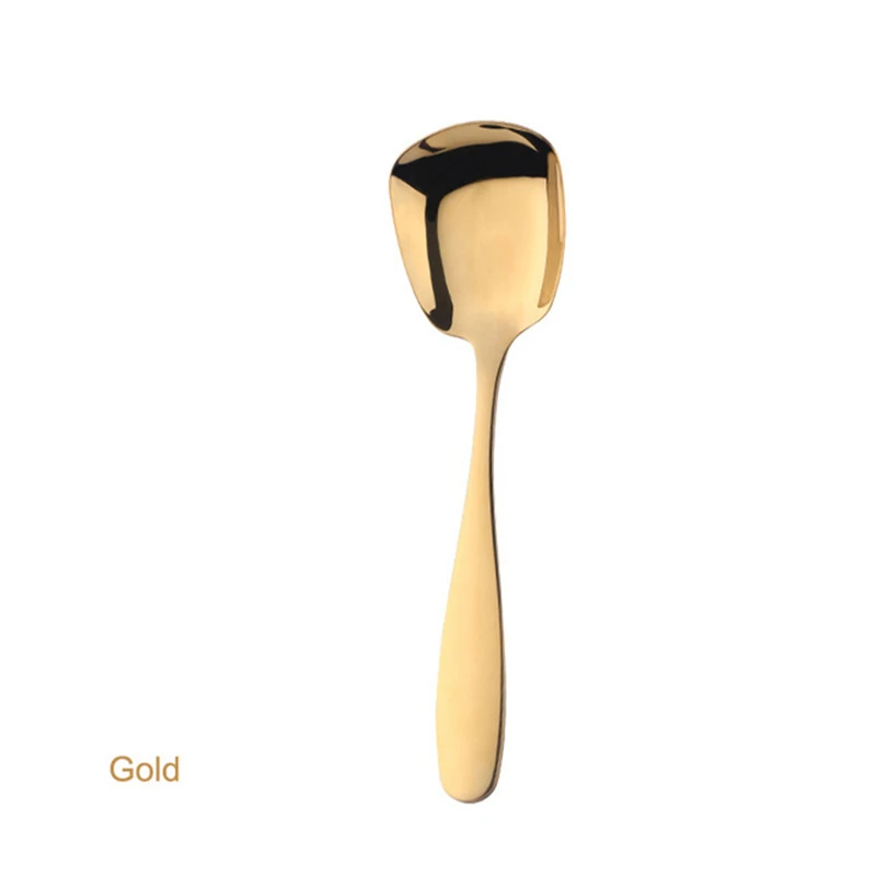 Gold 1 шт. ложка с плоским дном 18/8 нержавеющая сталь ложка для супа салат столовые приборы десертные ложки квадратный дизайн 3 размера креативные столовые приборы - Цвет: Gold