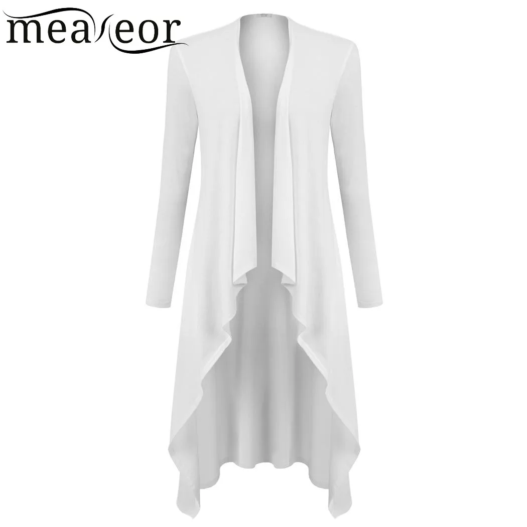Meaneor Women Casual Long Sleeve Draped Open Front Cardigan Collarless 2018 Spring New Solid Ladies Outwear Coat Cardigans |