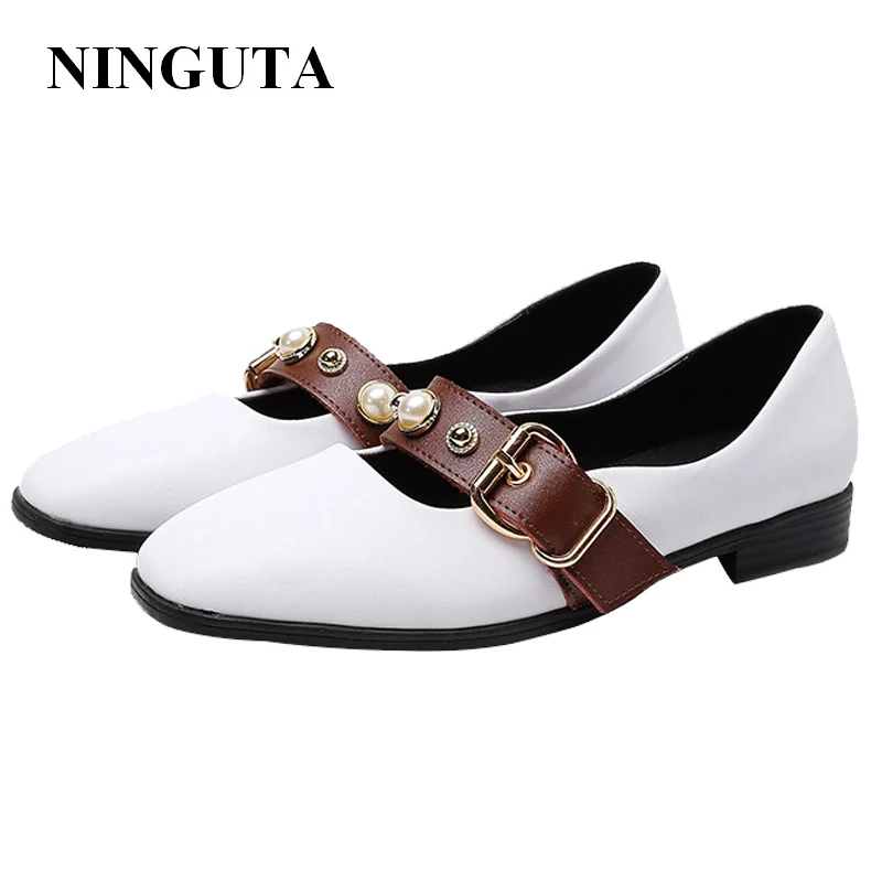 NINGUTA pearl low heels shoes woman casual mary janes women pumps