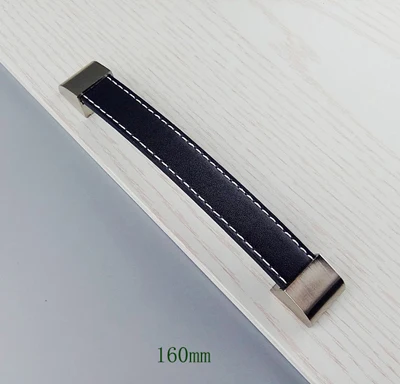 160mm Цинковый сплав, черная кожаная ручка, мебельная фурнитура, кухонный ящик для шкафов, ручки для шкафа, комода, дверная ручка - Цвет: 160mm