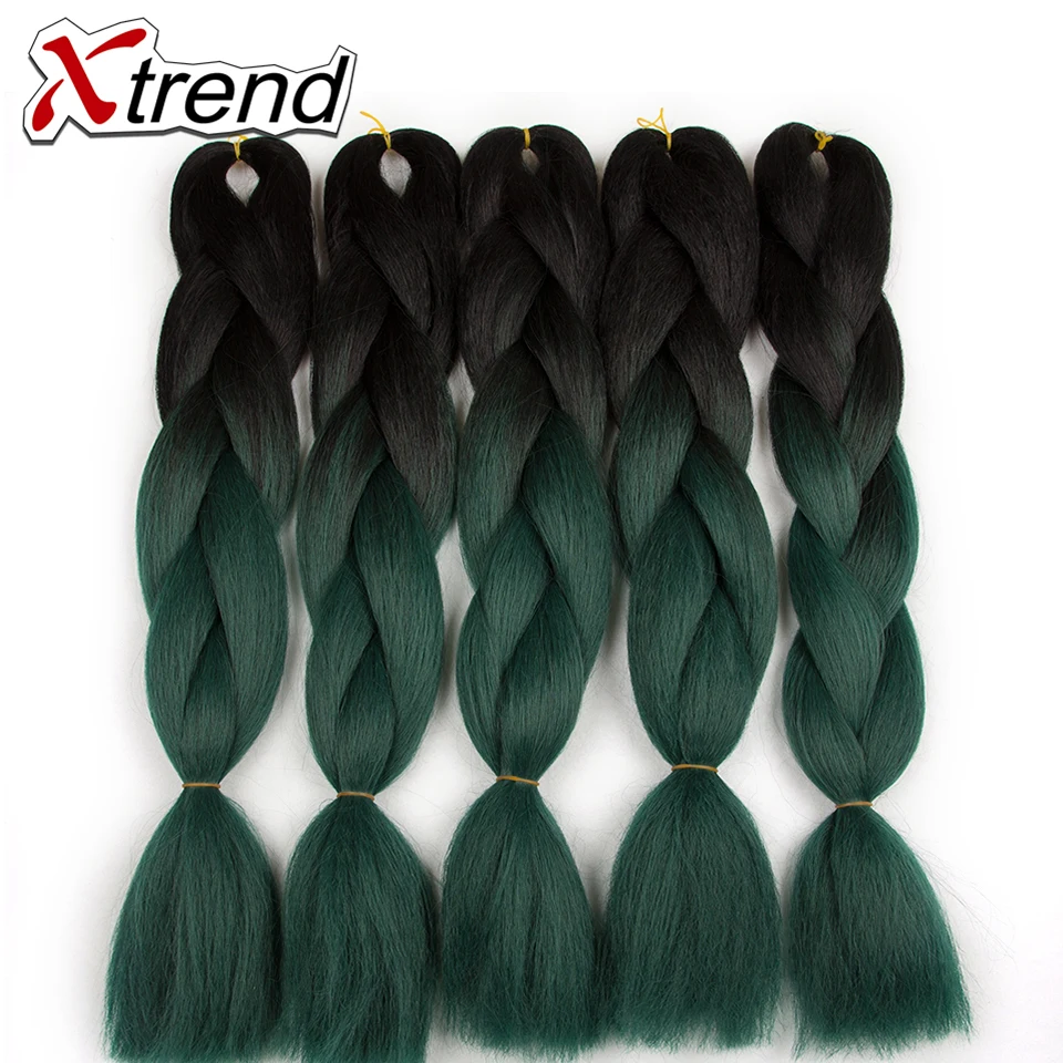 Xtrend 3 шт. черные зеленые Омбре плетеные волосы для наращивания 24 дюйма большие