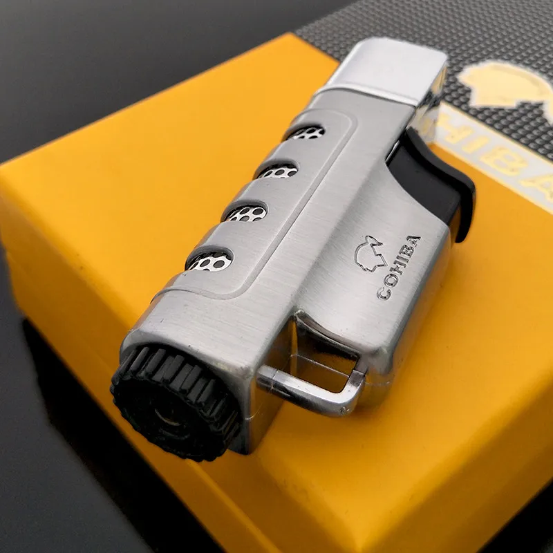 COHIBA пистолет серая газовая зажигалка с защитой от ветра Классическая кубинская многоразовая сигарета зажигалка без газового топлива