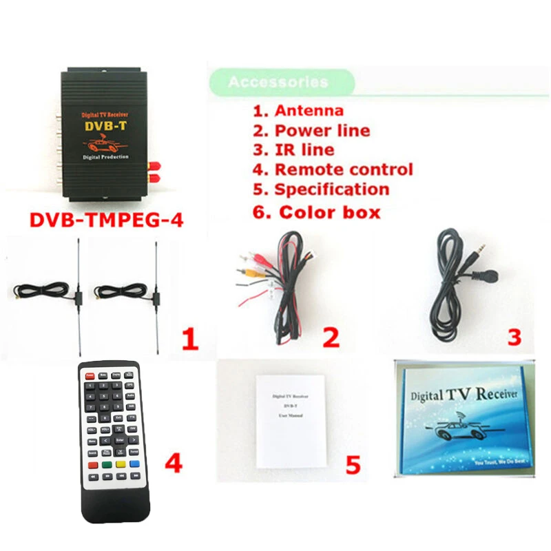 ТВ ресивер HD DVB T MPEG4 тюнер 4 сторонняя двойная антенна автомобильная Мобильная