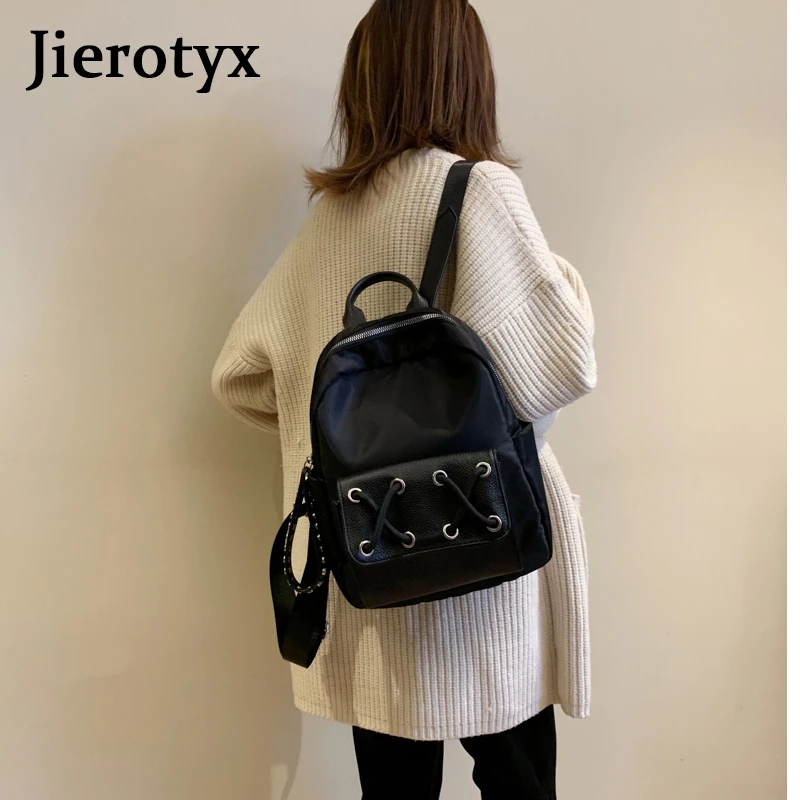 Женский рюкзак JIEROTYX в стиле панк черный школьный для девочек подростков большие