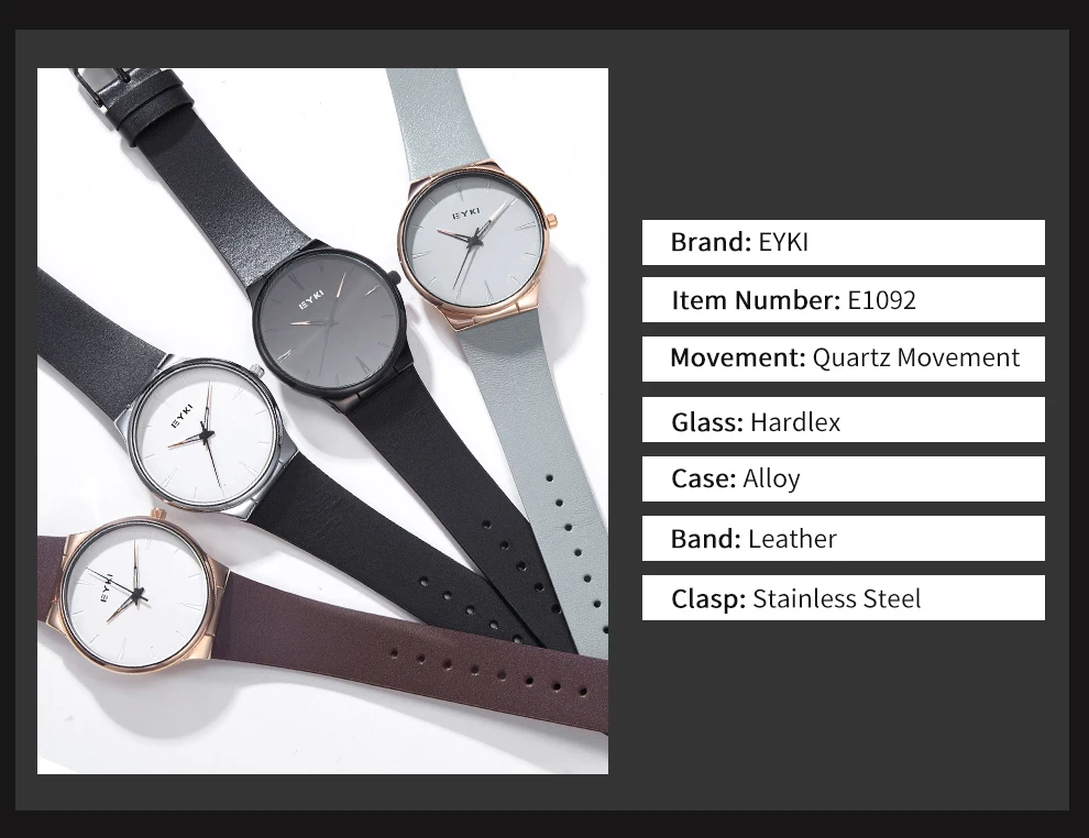 EYKI люксовый бренд Lover's кварцевые часы модные Reloj mujer женские часы водонепроницаемые с кожаным ремешком relogio masculino подарок для пары