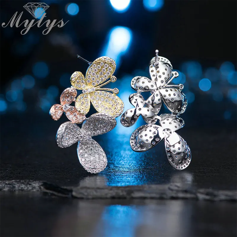 Женские серьги-гвоздики Mytys трехцветные золотистые серьги в форме бабочки с