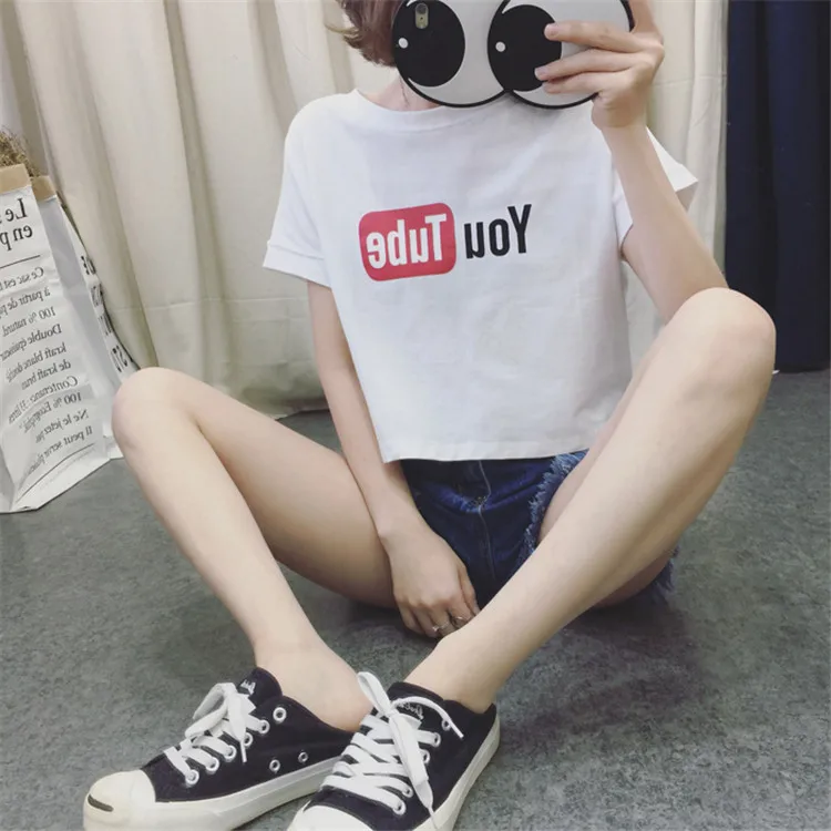 MerryPretty, женские топы, модные, Harajuku, короткий рукав, хлопок, футболка, для девушек, круглый вырез, с буквенным принтом, танцевальный Топ, футболка