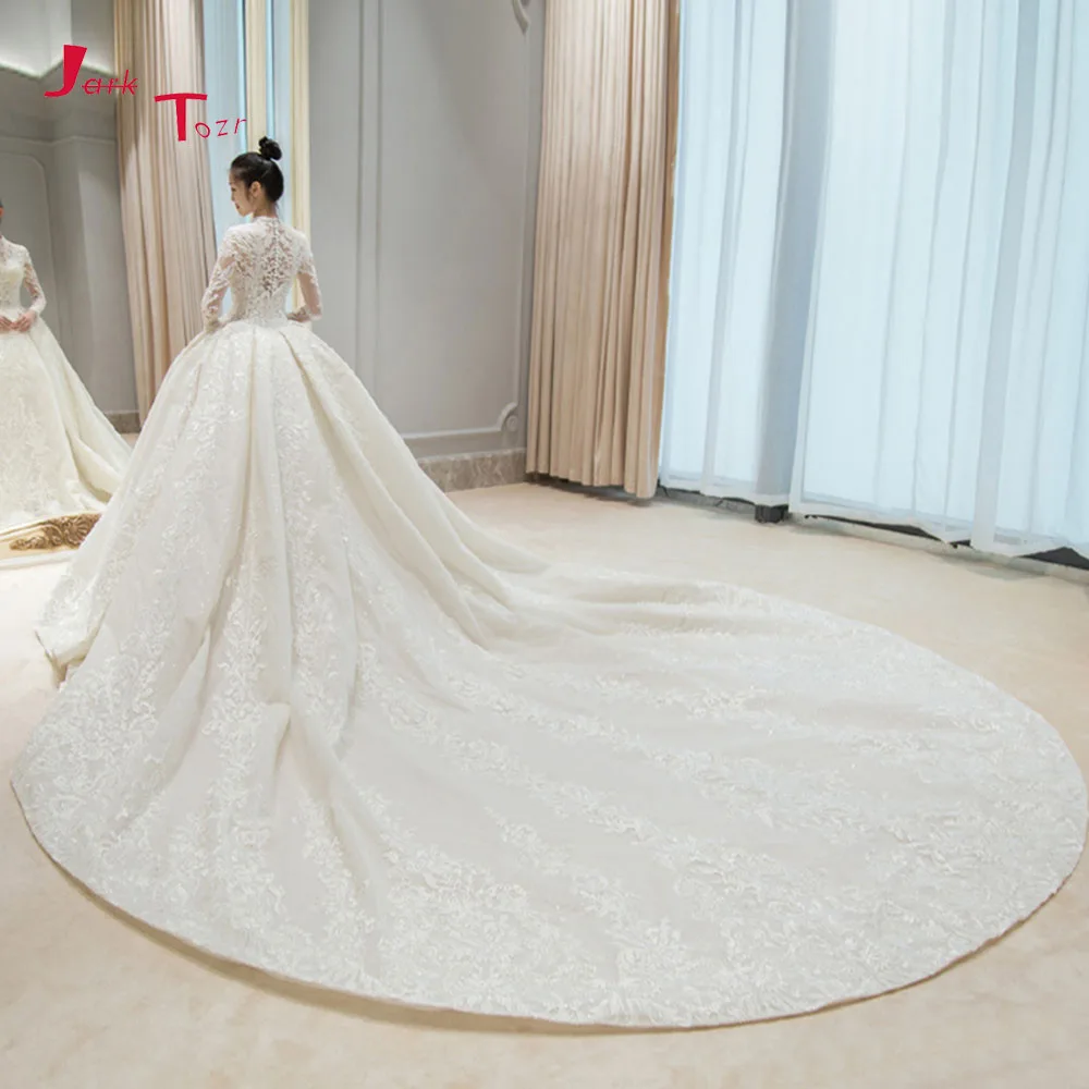 Свадебное платье с длинным рукавом и высоким воротом принцессы свадебное со