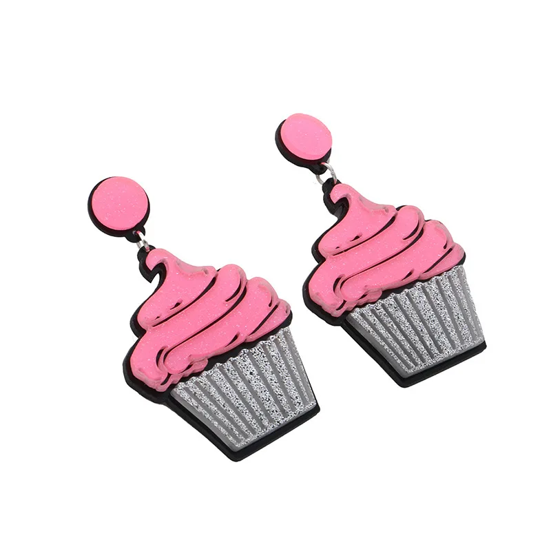 Дизайн Акриловые милые чашки торт Висячие серьги для женщин Девушка партии ювелирные изделия личности серьги в виде кекса аксессуары