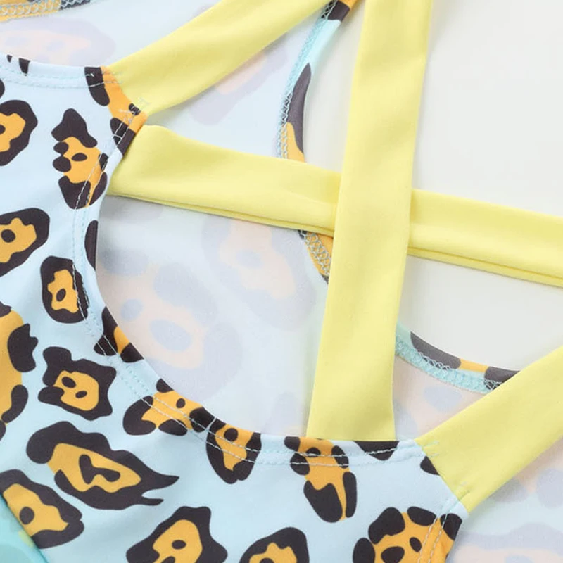 Женский спортивный костюм короткий топ с леопардовым принтом облегающие длинные