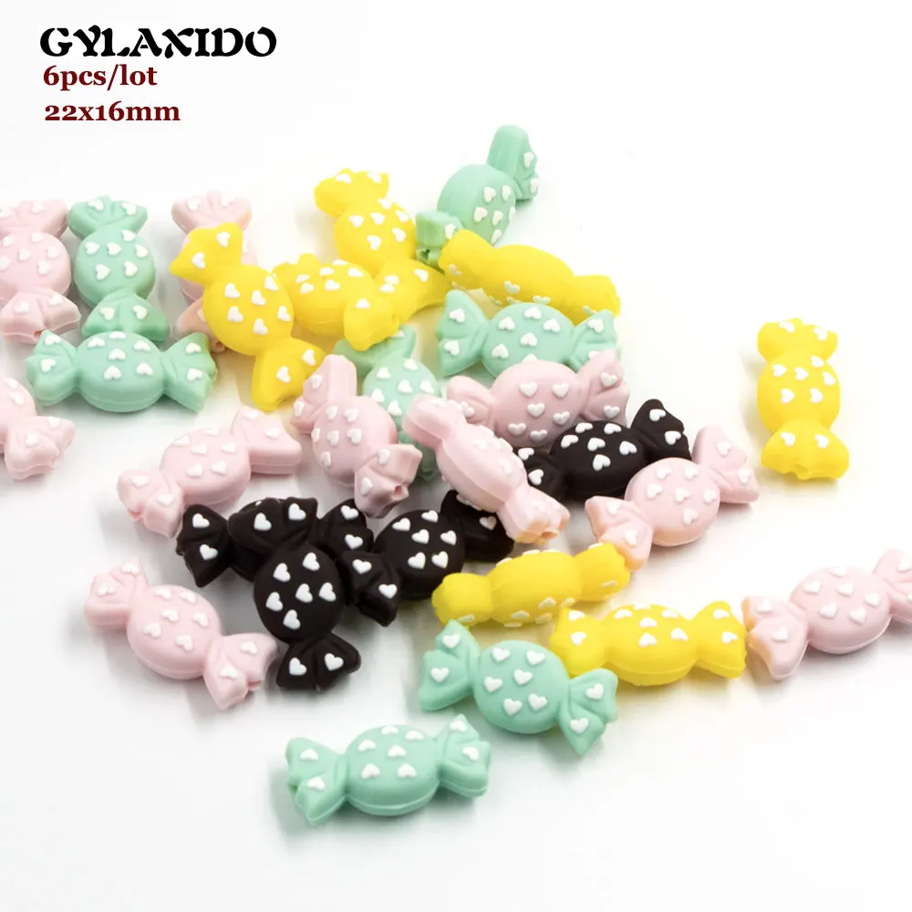 6 шт мультфильм конфеты Силиконовые Бусины Пищевой Perles силиконовые Bebe детский аксессуар для прорезывания зубов аксессуары Прорезыватель бусины Mordedor