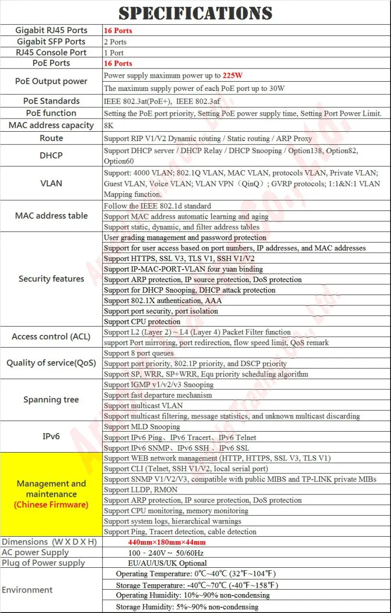 Китайско прошивка 19 портов сетевой коммутатор управления 225 Вт 1000 м POE порты