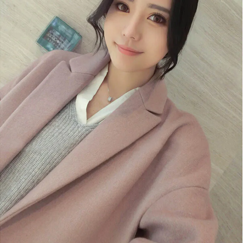 XXL модное повседневное шерстяное пальто 2016 осень зима новые свободные женские