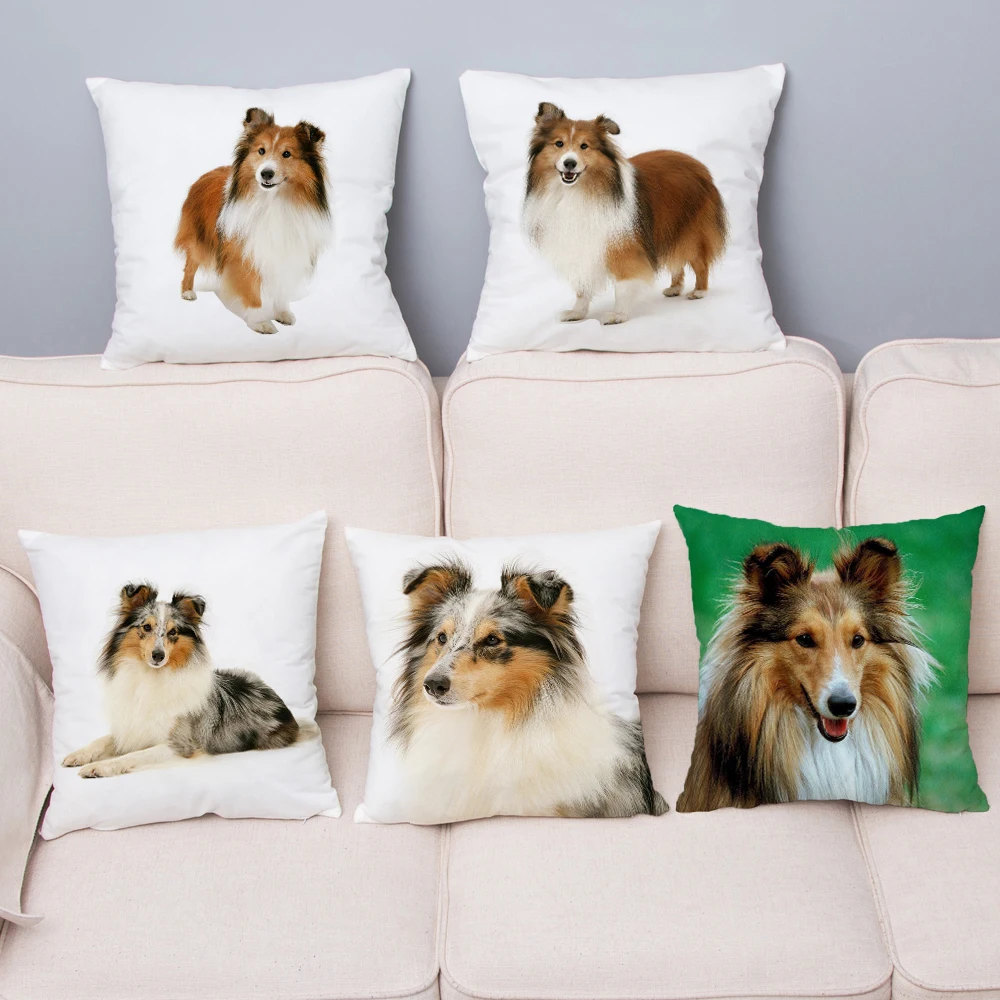 

Cute Shetland Sheepdog Dog Throw Pillow Cover Super Soft Short Plush Cushion Cover 45*45cm Pillows Cases Home Decor Pillow Case