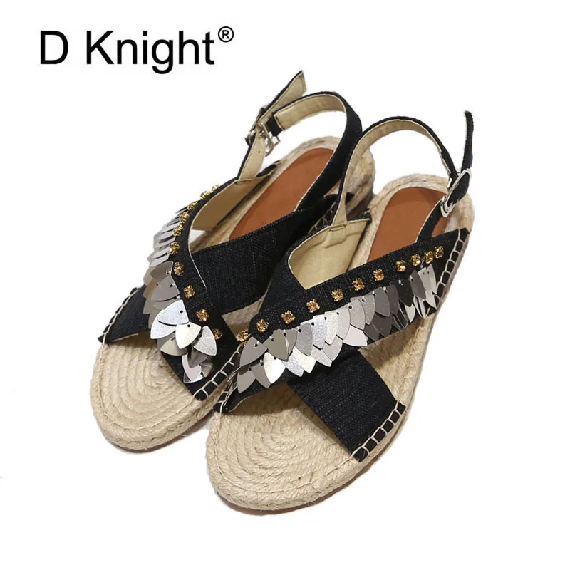 Новинка Женские повседневные парусиновые сандалии на плоской подошве Модные