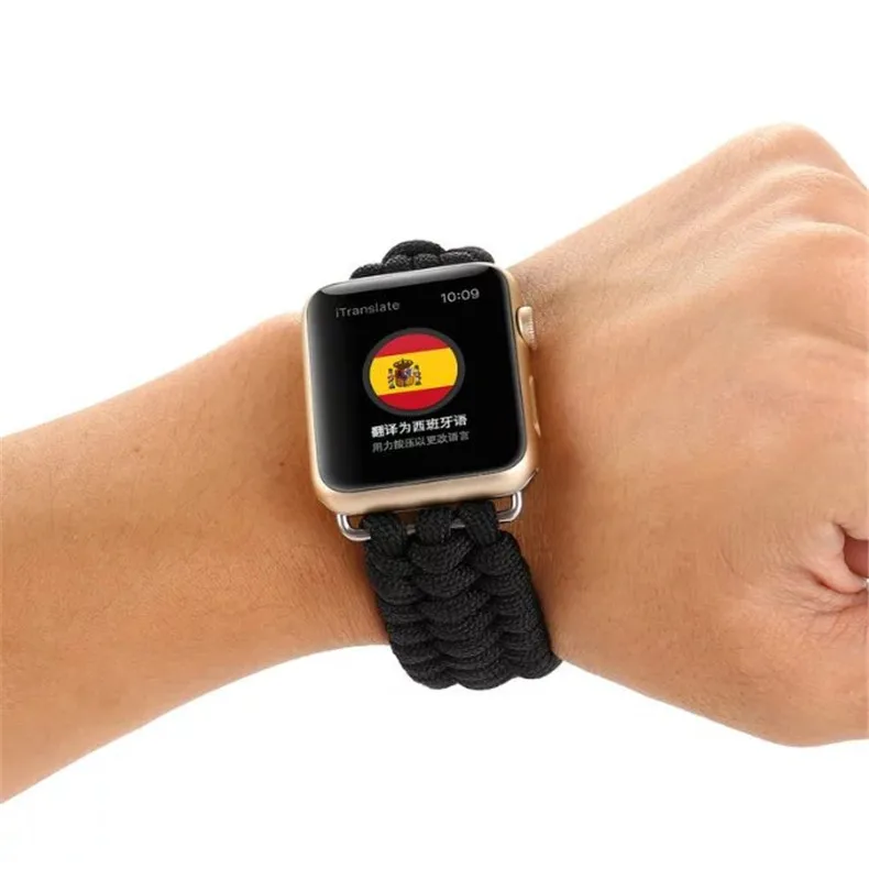 Тканый нейлоновый веревочный ремешок для apple watch, ремешок для apple watch 5, 4, 3, ремешок 44 мм, 42 мм, 38 мм, 40 мм, ремешок для iWatch, для выживания на открытом воздухе