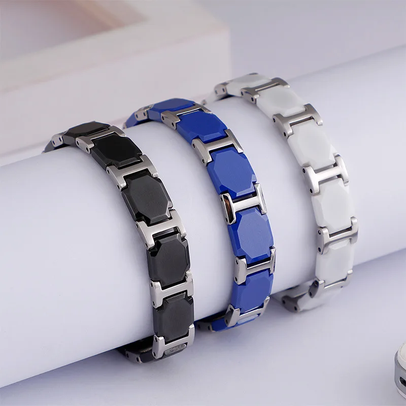 Черный/белый керамический браслет магнитный камень терапия здоровье из