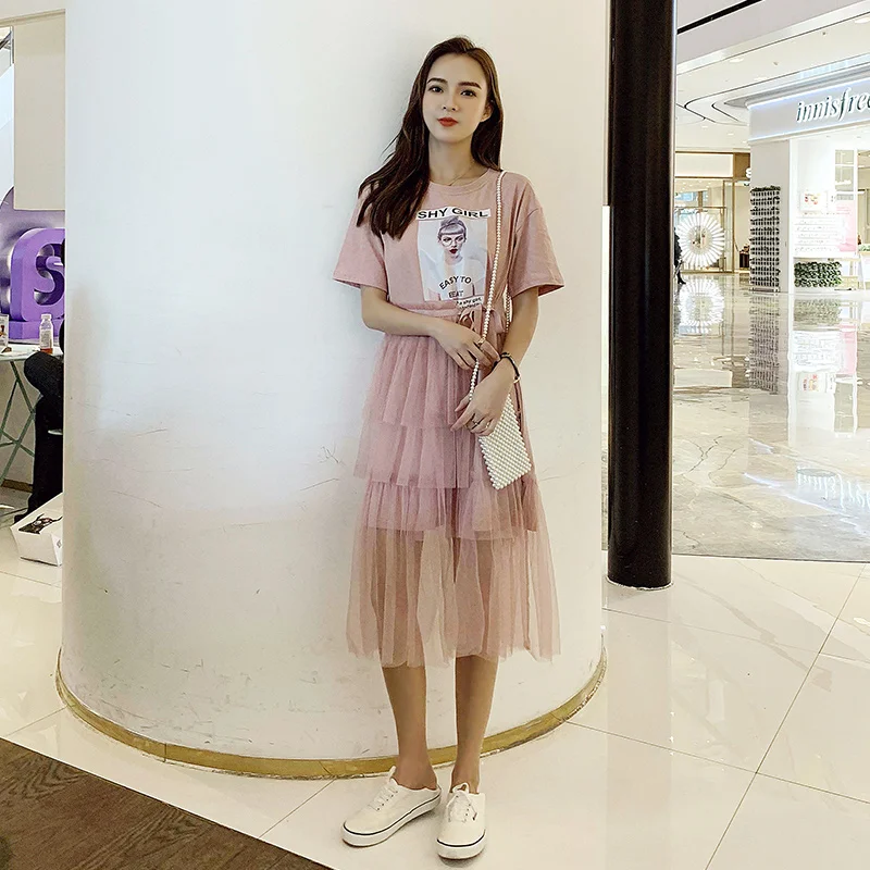 Женское летнее платье милое повседневное лоскутное Сетчатое рубашка синего и