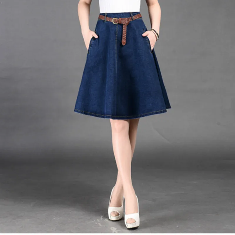 Женская Повседневная джинсовая юбка Однотонная синяя хлопковая для девушек