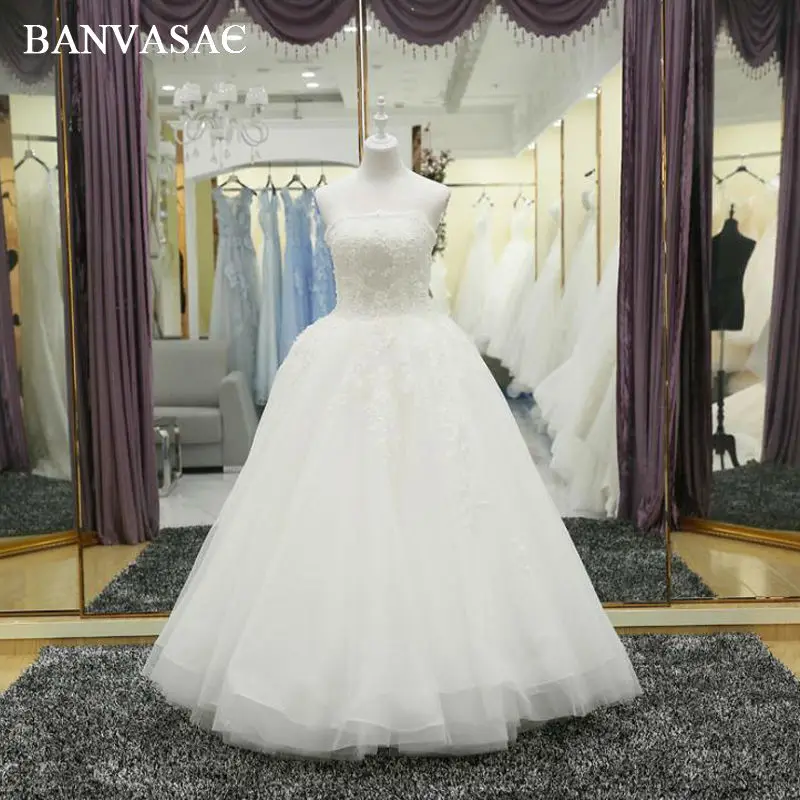 

BANVASAC 2017 новые роскошные Кристаллы без бретелек Свадебные платья без рукавов с вышивкой атласные кружевные свадебные бальные платья