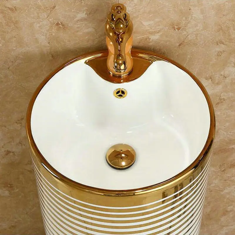 Золотая мозаика Современная стильная круглая керамическая раковина на